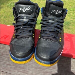 Nike Flight Jordans Black , Blue and Yellow High-Top Sneakers
